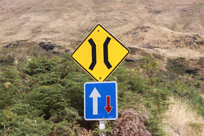 narrow road sign